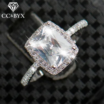 

CC Luxury Jewelry Rings For Women S925 Silver Charms Square Big Stone Bridal Bijoux Wedding Engagement Ring Drop Shipping CC916a
