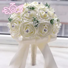 Небесно-голубые Искусственные Свадебные цветы Букеты пластиковые розы, романтическая свадебная брошь букеты свадебные аксессуары