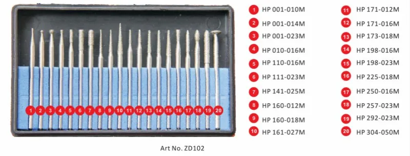 Стоматологические Инструменты 40 шт./2 комплекта ZD102 hp Алмазный Набор боров полировка сверло триммера 2,35 мм Стоматологическая лаборатория ювелирный камень