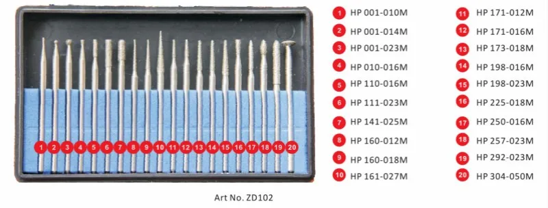 Dental Ferramentas Peças 2 Kits Zd102 hp Kit Polimento Corte Broca 2.35mm Laboratório Diamante Burs Jóias Pedra 40 - 7 Dental Diamante Burs Jóias pedra