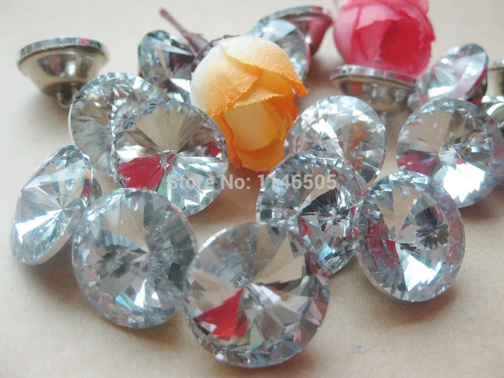 18mm 60pcs Gem Flower Faceted Transparent Crystal Rhinestone Button