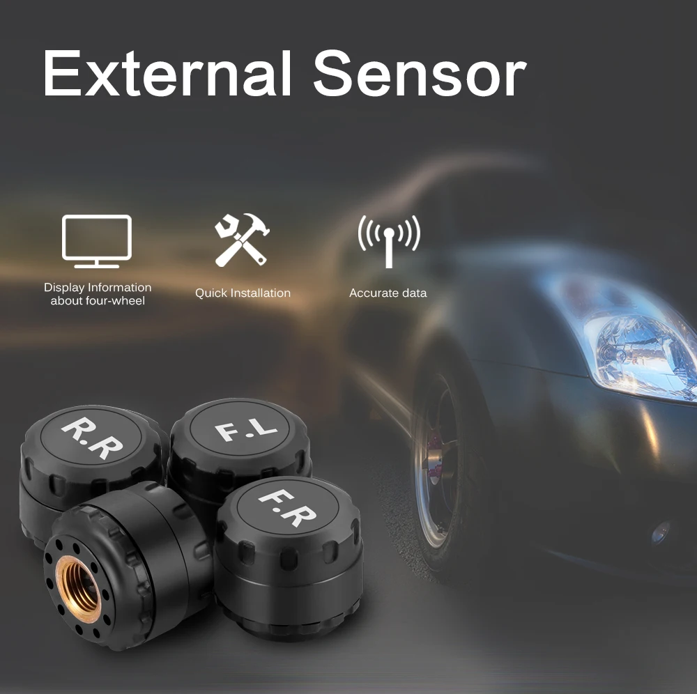 Car TPMS Wireless Tire Pressure Monitor Alarm System+4 External Sensor Tyre Detector Real-time Monitoring Solar/USB Charge Power Car TPMS Wireless Tire Pressure Monitor Alarm System+4 External Sensor Tyre Detector Real-time Monitoring Solar/USB Charge Power