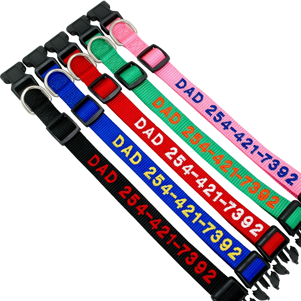 

Custom Dog Collar Personalized Embroidery Cat Puppy Collar Nylon Pet Collars Engrave DIY Phone Name ID For Small Big Large Dog