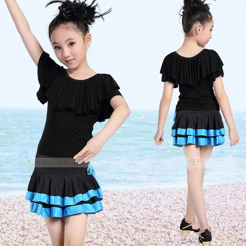 

1 Sets Children's Latin Dance Suit Costume Short Sleeve and Skirt