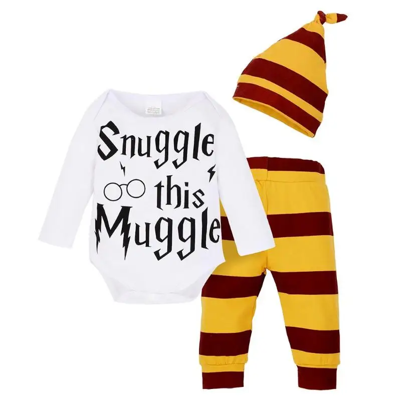 

3pcs/set Newborn Baby Boy Girl Suit Set Romper+Pants+Cap Stripes Printed