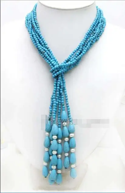 

Free Shipping >> SALE SUPER LONG 45" 3 Strands Light Blue 4mm TURQUOISE NECKLACE-nec5739