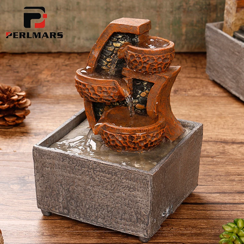 Beste 110 V 240 V Geluk Fontein Kantoor Feng Shui Desktop Retro Hars Bonsai Ornament Home Decor Luchtbevochtiger Business Huwelijkscadeau
