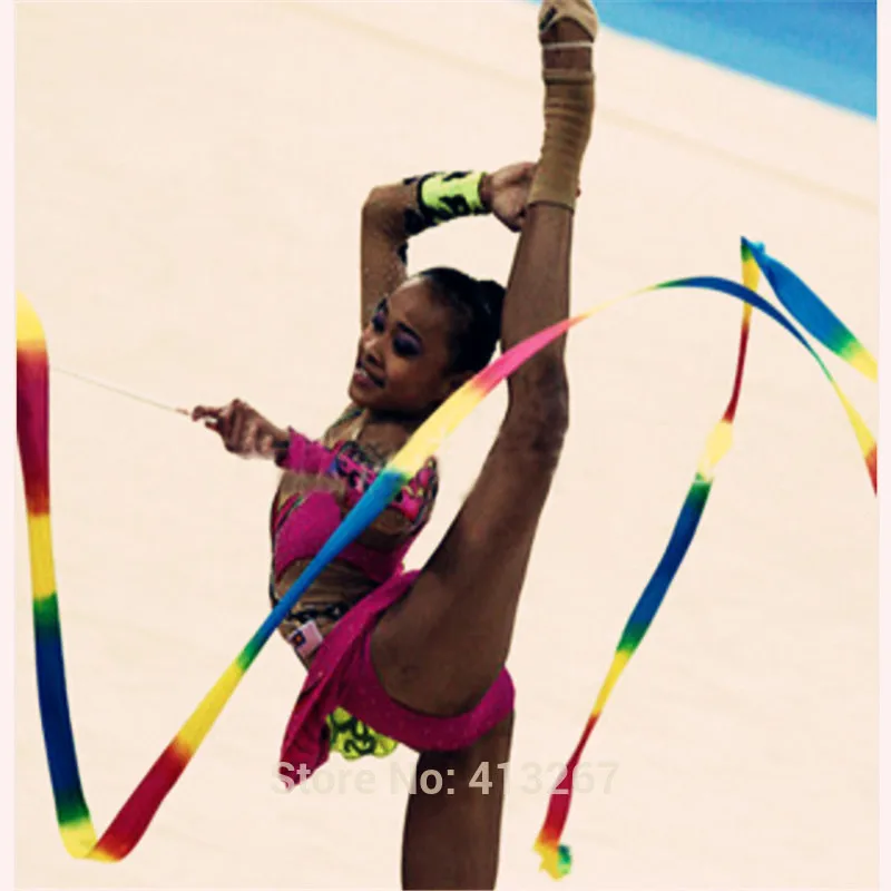 

10X Set 400CM Gym Dance Ribbon Art Gymnastics Ribbon Ballet Streamer Twirling Rod Stick Colorful ES1239
