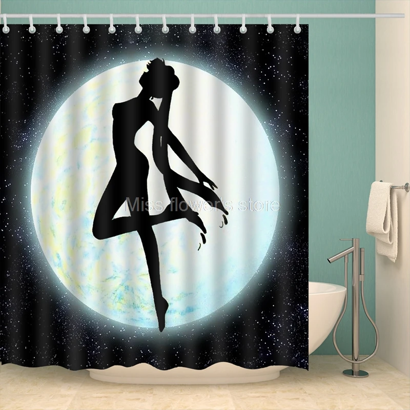 

Night Sky Moon Sailor Moon Design Custom Shower Curtain Bathroom Waterproof Mildewproof Polyester Fabric With 12 Hooks
