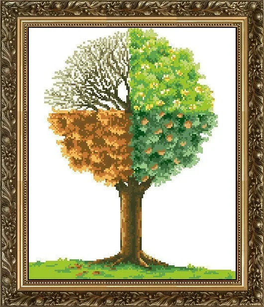 

Gold Collection Counted Cross Stitch Kit The Seasonal Quartet Quartette Tree of Four Seasons Spring Summer Autumn Fall Winter