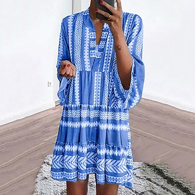 

Party Dress Summer Vintage Retro Half sleeves Women Ladies Mini Printed Boho