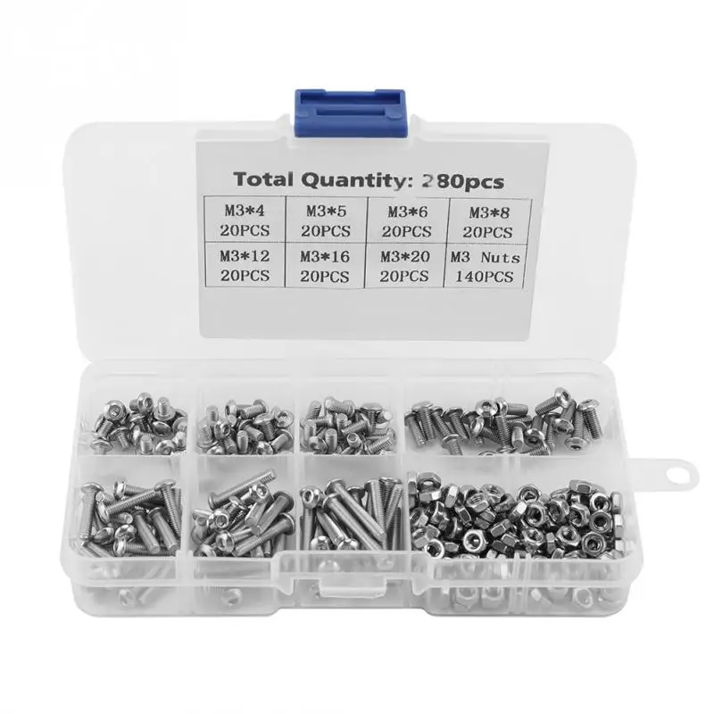 

280Pcs/Set M3 Machine Screws Set Assortment Kit Stainless Steel Screws & Bolts for Laptop/Keyboard/Phone/PC Fasteners parafuso