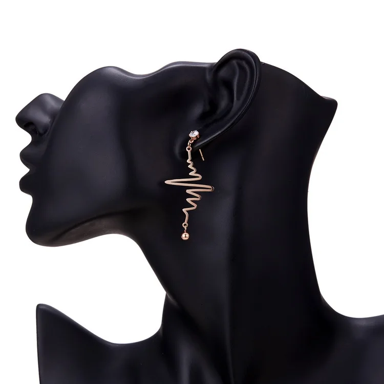 

Funny Earrings Stainless Steel Earrings Geometric Rhinestone ECG Pattern Minimalist Simple Titanium Small Ball for Women Jewelry