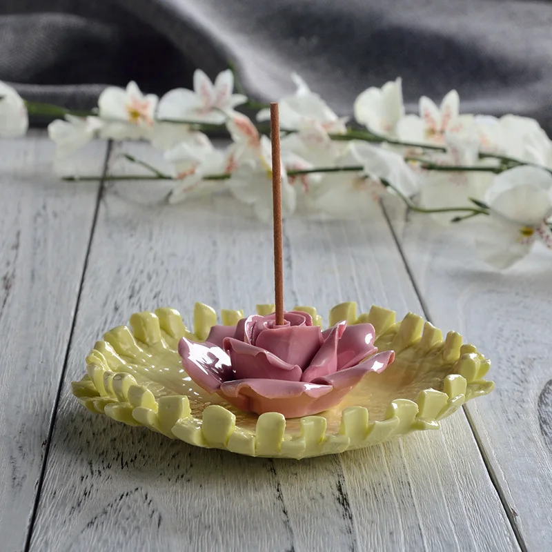 Beautiful Flower Shaped Incense Burner Ceramic Incense Censer Stick