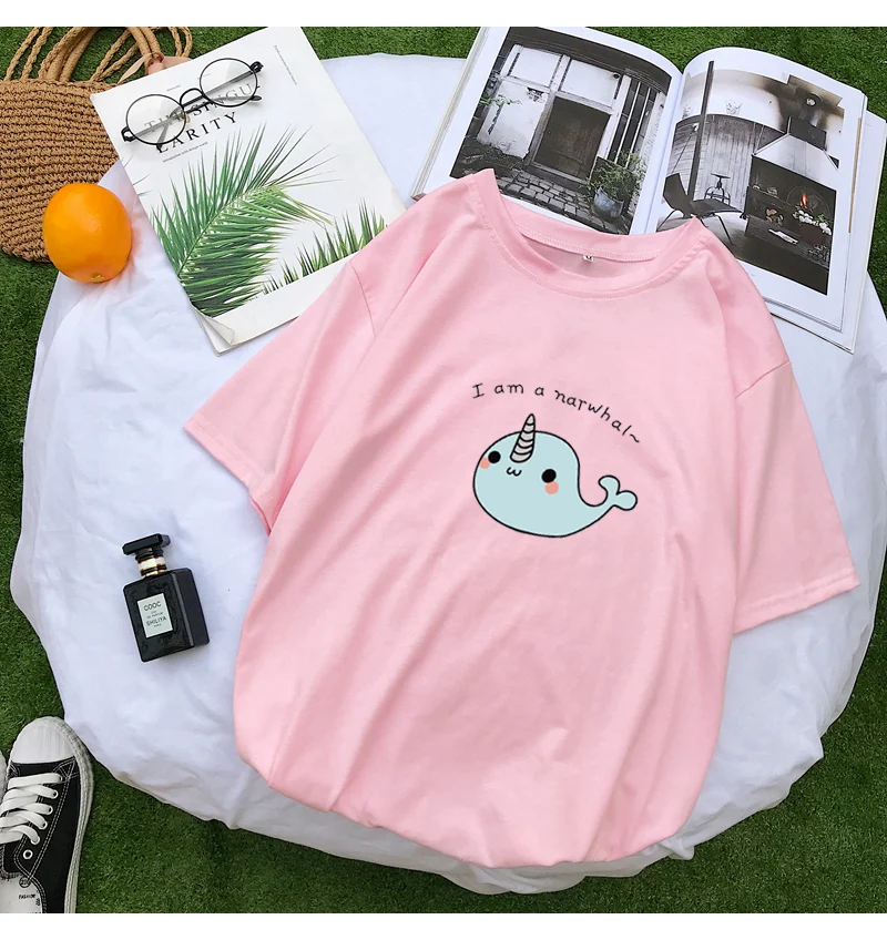 Summer Kawaii T Shirts Women Short Sleeve Lovely Whale Cartoon Print Casual Loose Streetwear Harajuku Tumblr Tops Korean Clothes (10)