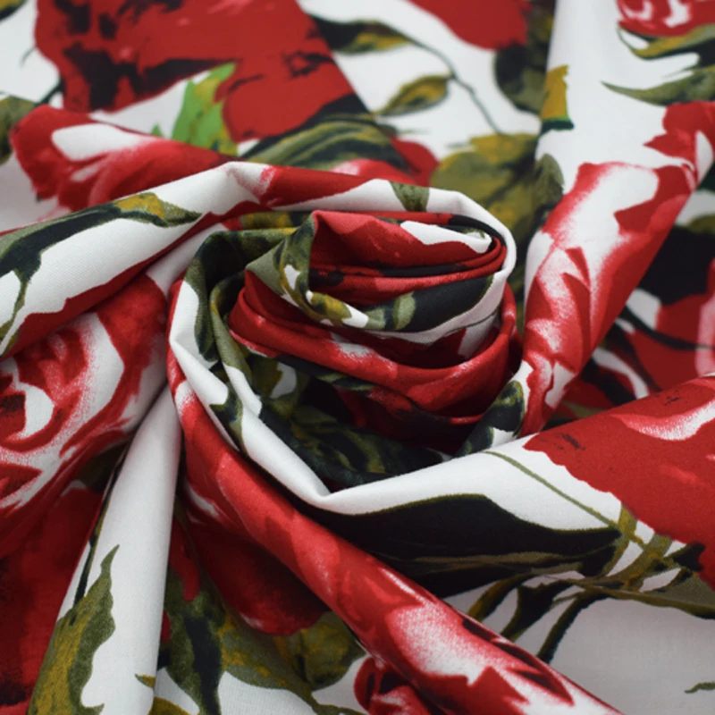 Rose Flower Printed Cotton Fabric Fashion Spandex Satin Fabrics Cheap Tissu au Metre Reactive Dyes Tecido 1 Rose Flower Printed Cotton Fabric Fashion Spandex Satin Fabrics Cheap Tissu au Metre Reactive Dyes Tecido 2