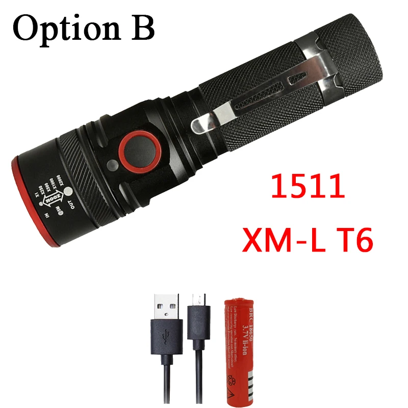 Litwod Z201511 XML-T6 USB Перезаряжаемый Фонарик светодиодный фонарик масштабируемый 4 режима фонарь для 18650 с usb-кабелем для кемпинга - Испускаемый цвет: Option B