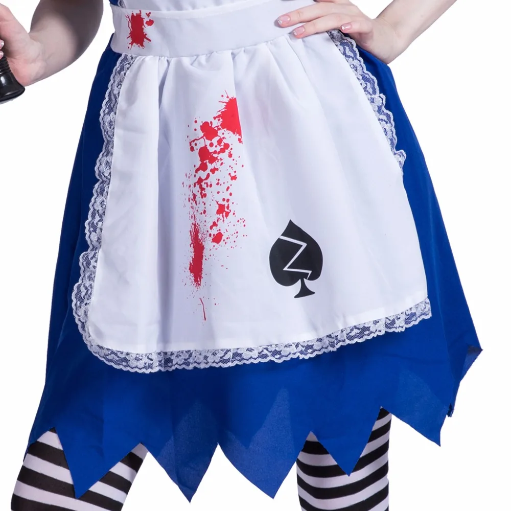 Высокое качество Ужасы кровавый костюм горничной Для женщин сексуальное платье аниме Косплэй Головные уборы чулки Хэллоуин нарядное
