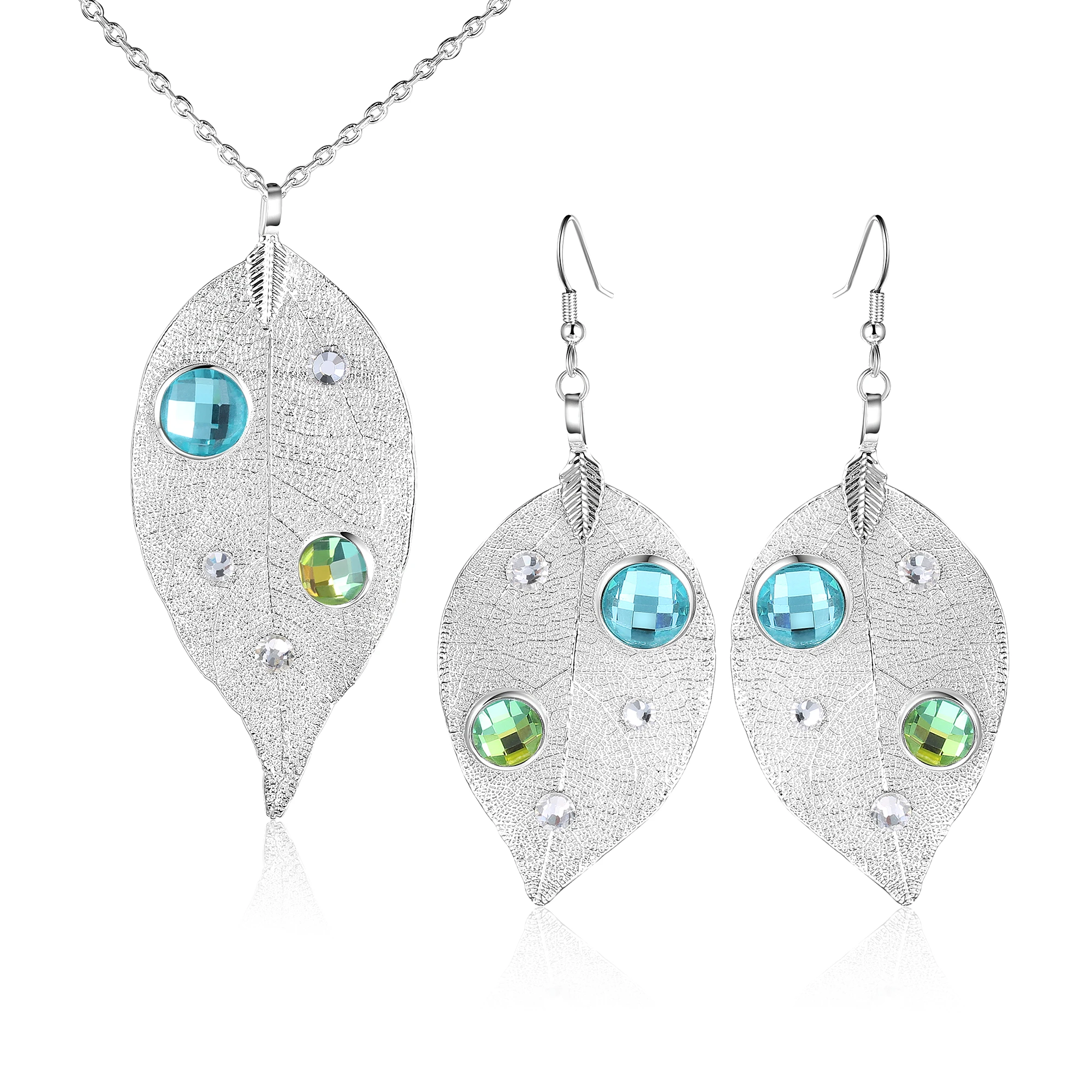 

ROXI Fashion Leaf Jewelry Set for Women Rose Gold Color Colorful Rhinestone Necklaces & Pendants Earrings Statement Jewellry