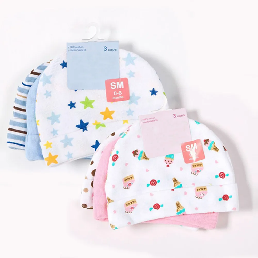 

3pcs/lot Baby Hats Pink/Blue Star Printed Baby Hats & Caps for Newborn Baby bonnet enfant hiver Dropshipping #W30