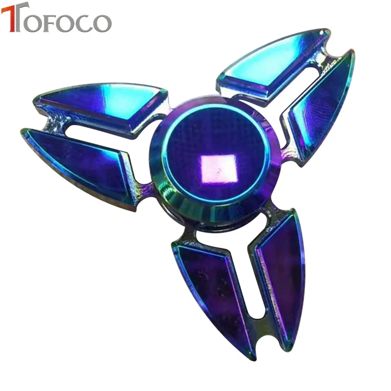 Fidget TOFOCO Figet Tri Mão Spinner Spinner Spinner Metal Da Liga de Alumínio Cube Toy EDC Anti Aliviar O Stress Spynner Spiner