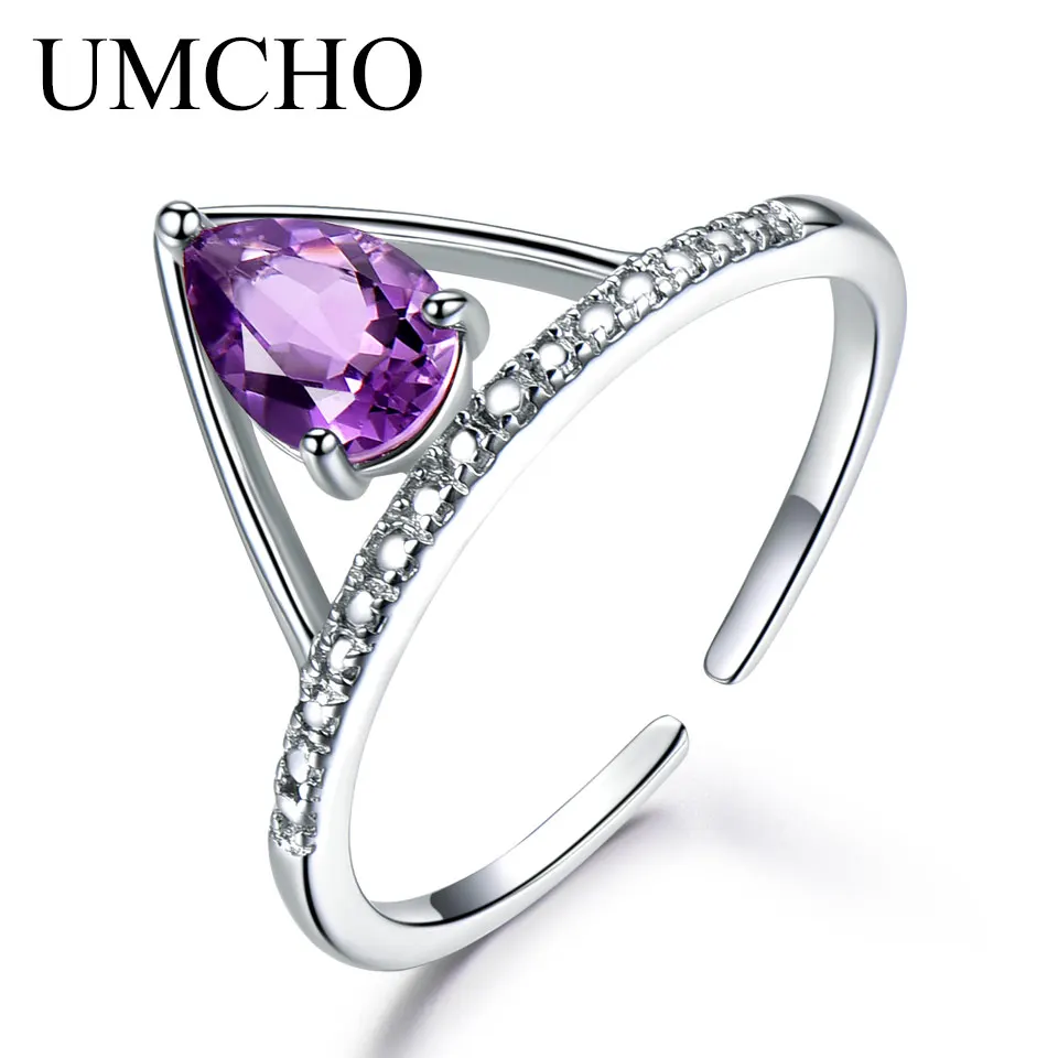 UMCHO Natural Opal Colorful Gemstone Rings Rivets Desige Silver Jewelry 925 Sterling Silver Rings For Women Anniversary Gifts - Цвет камня: Amethyst