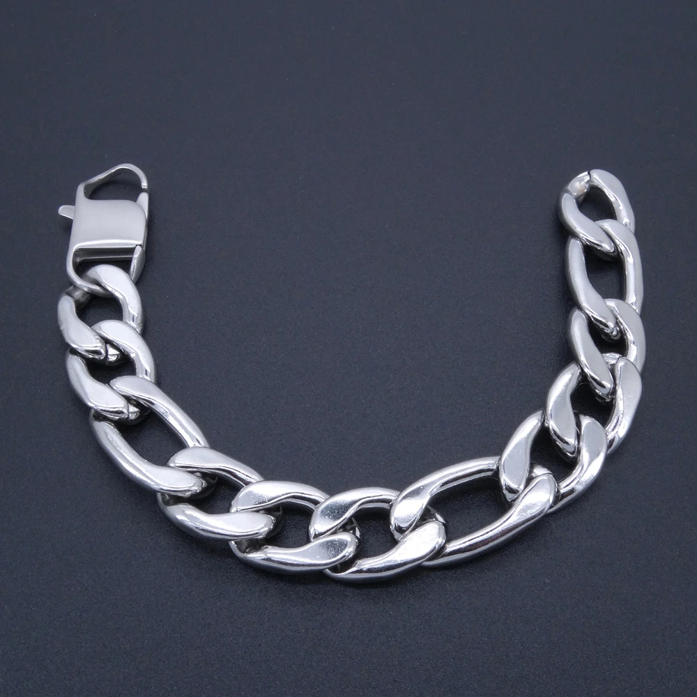 

Masculine Bracelet Figaro Chain 100% Stainless Steel Bracelet 15 mm Width 8" Inches Length Silver Color Jewelry for Men Women
