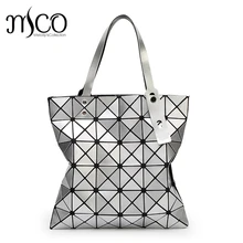 15 colors Japan Style Women Geometry Bao Tote Handbag Laser Diamond Lattice Shopper Folding Bag Hologarphic Cube Shoulder Bags