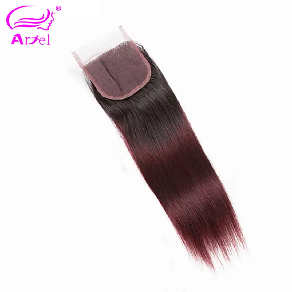Ombre 1b 99j Lace Closure Straight Closure Middle Free Part Indian Non Remy 4 4 Closures 1b Burgundy Human Hair Closure Ariel Aliexpress