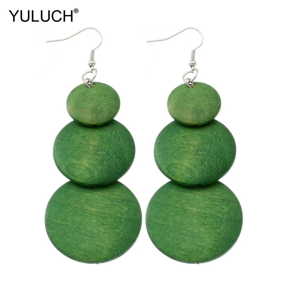 

Yuluch The Latest Design 4 Colors Wooden Pompom Pom Pom Drop Pendant For The National Fashion Women Earrings Jewelry Accessories