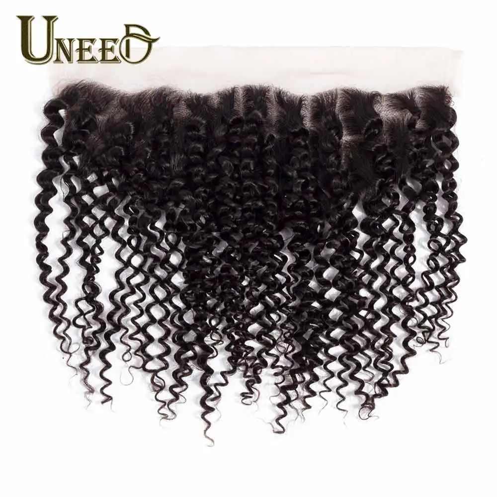 Uneed Brazilian Kinky Curly Hair Bundles With Lace Frontal Closure Brazilian Remy Human Hair Weave 3 or 4 Bundles With Frontal