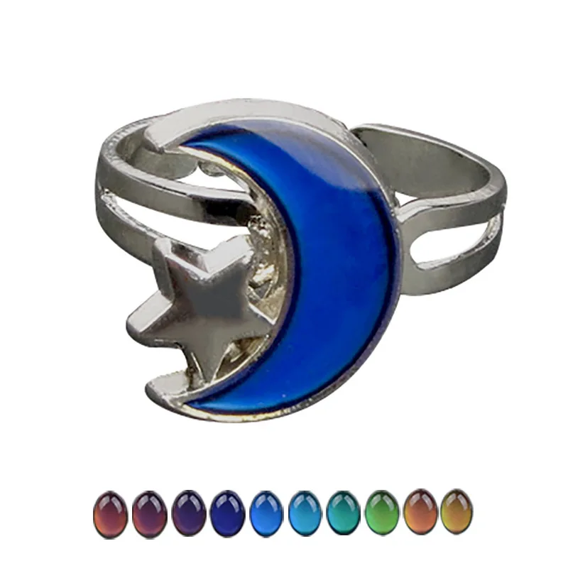 JUCHAOMoodRingsforWomenStarMoonRingTemperatureControlColor