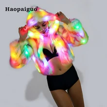 Merry Christmas 2018 Faux Fur Coat Women Multicolor Clothes Hooded Women LED Luminous Faux Fur Coat Lady Bar Dance Cosplay Coat Merry Christmas 2018 Faux Fur Coat Women Multicolor Clothes Hooded Women LED Luminous Faux Fur Coat Lady Bar Dance Cosplay Coat