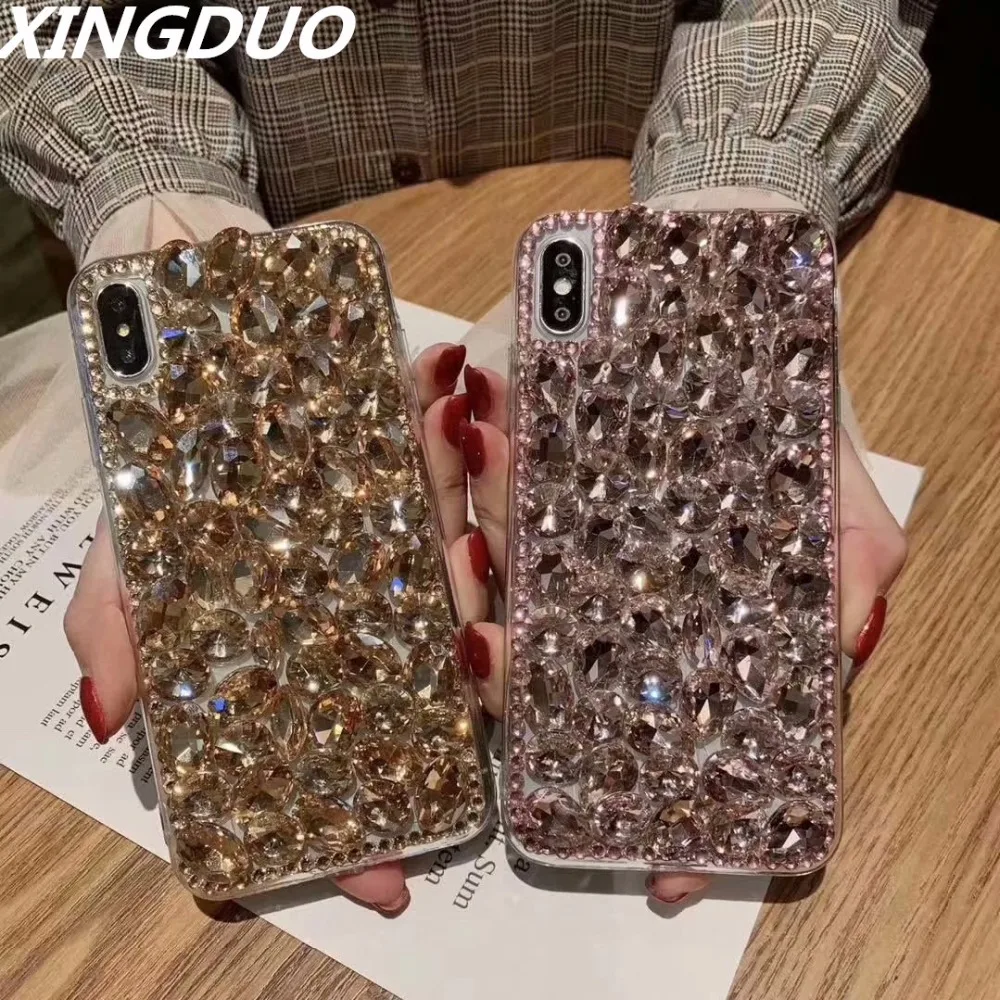 

XINGDUO phone case 6 color Luxury Big bling stones for Samsung Note8 9 5 S10 S8 S9 S7Edge Plus 3D Glitter Crystal Diamonds shell