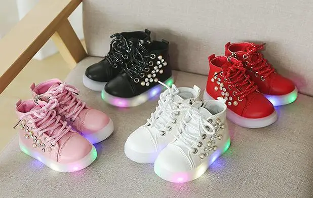 AI LIANG светодиодный свет высокое качество обувь для девочек красочные на шнуровке детские сапоги Цветок красивые детские кроссовки Лидер продаж обувь