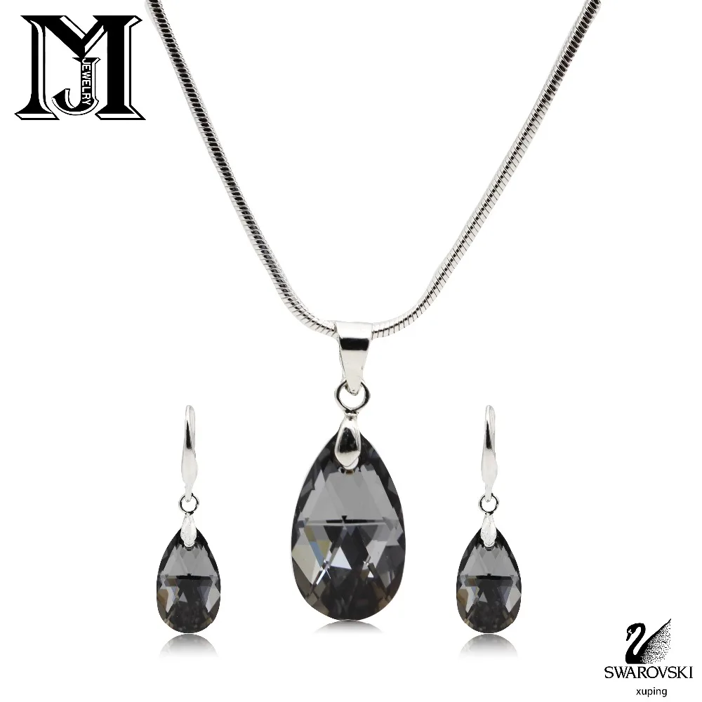 

JiaMu romantic Swarovski Crystal water drop Pendant Earring Necklace jewelry Sets for wowen's gift party wedding jewelry