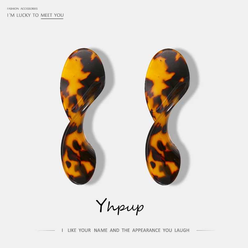 

Yhpup Fashion Brand Acetic Acid Acrylic Twisted Stud Earrings Leopard Print Irregular Geometric Earrings For Women Party Jewelry