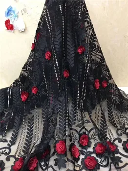 

High grade evening dress material French net lace fabric fashion tulle cloth with 3D flower for dress PDN178(5yards/lot)