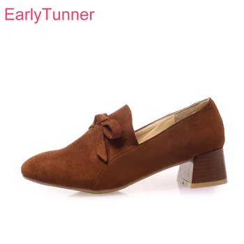 

Sale Brand New Glamour Brown Black Women Pumps Fashion Chunky Heels Lady Party Shoes EB923 Plus Big Small Size 10 32 43 46