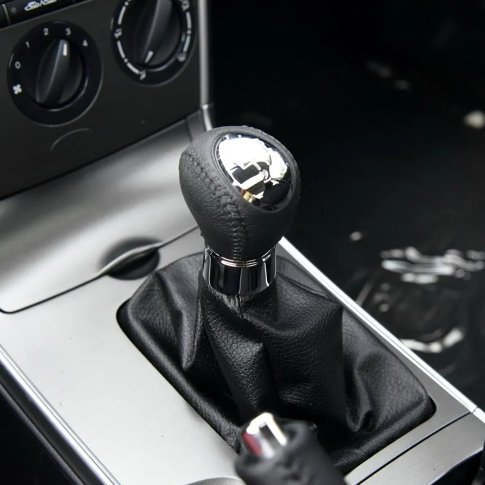 AndyGo Black Leather 6 Speed Manual Transmission Gear Shift Knob For