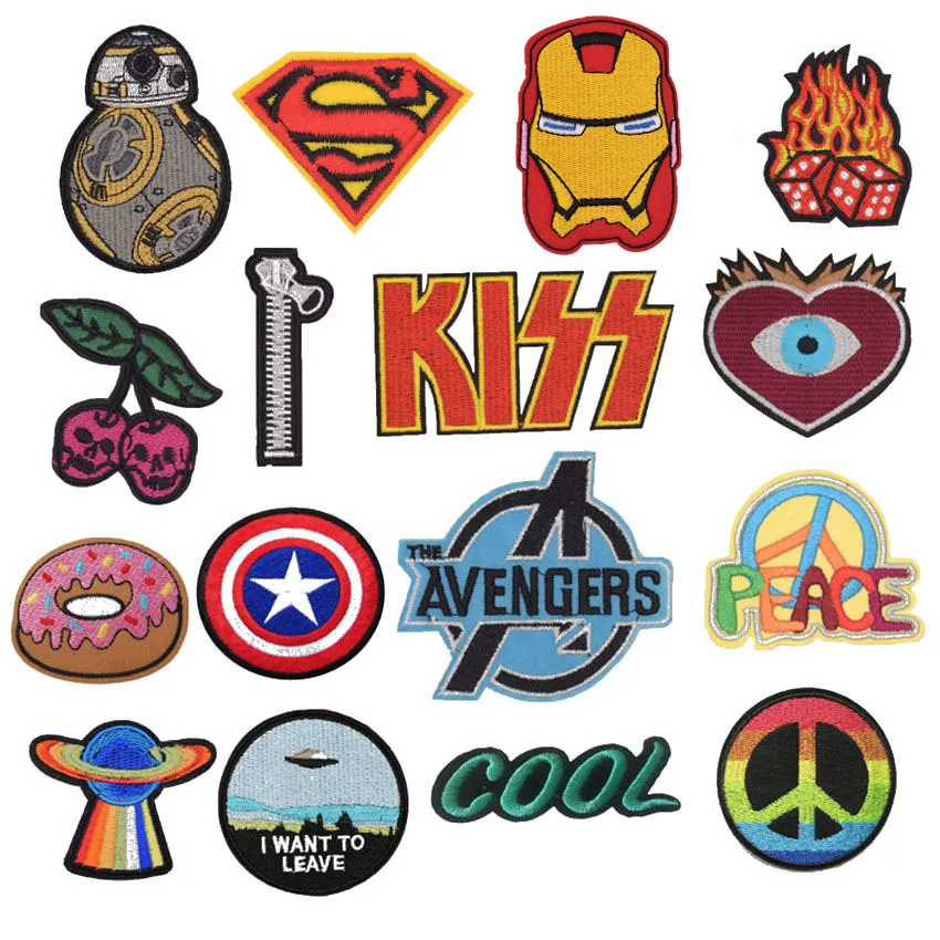 

Peace Star War Cherry Kiss PIKACHU Zipper Avengers Patches Embroidered AppliqueIron On Badge Clothes Garment Apparel Accessories