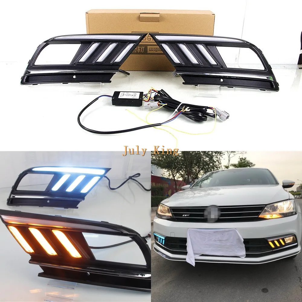 

July King LED Daytime Running Lights Case for Volkswagen Jetta Sagitar 2016-18, LED DRL+Streamer Turn Signals+Ice Blue Night DRL