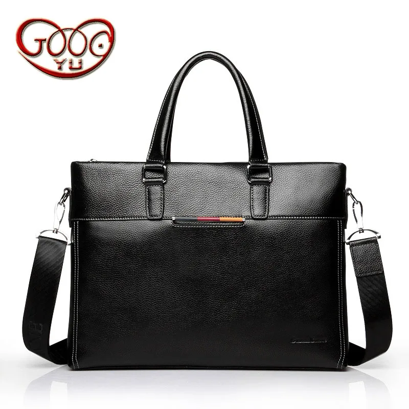 

Men 's leather zipper handbag men' s multi - functional computer bag selling cross - section cowhide business briefcase