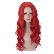 正義リーグアクアマンメラ赤ロングウィッグコスプレ衣装耐熱合成波状カーリーヘアの女性のコスプレかつら(China)