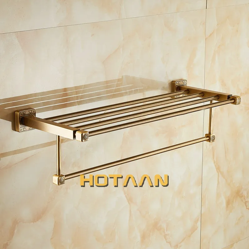 Алюминиевый настенный квадратный античный латунный держатель для полотенец для ванной комнаты, держатель для полотенец, двойная Полка для полотенец, аксессуары для ванной комнаты
