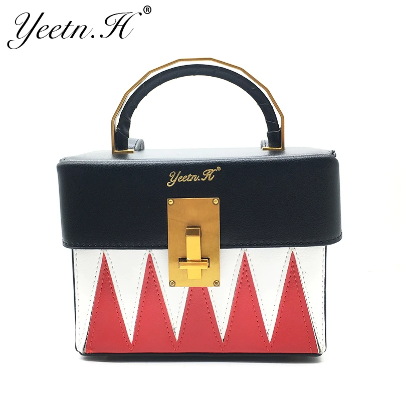 

Yeetn.H female fashion metal handle handbag pu leather lock hasp messenger bag high qualty panelled women crossbody bag M335