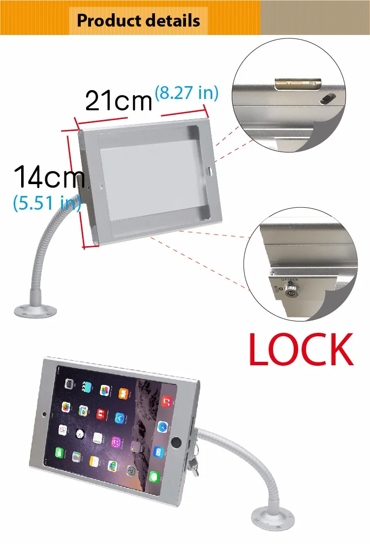 Планшетный ПК дисплей гибкий гусиная шея настенный держатель Подставка для iPad mini 4 безопасности безопасный блокированный металлический ящик опорный кронштейн