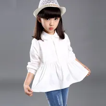 2015 new design spring autumn cotton loose top shirt for girls white blouse princess pattern long sleeve clothing top quality