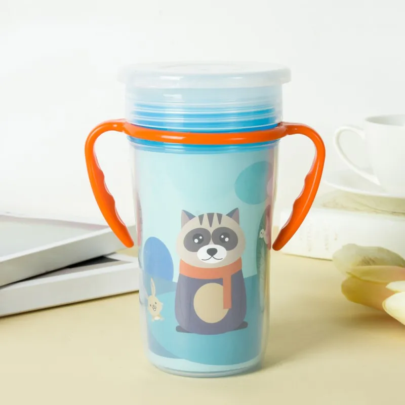 300 мл Новый Герметичный младенческий обучающая емкость мультфильм принт детский двухслойный чайник с ручкой без BPA детский чайник для воды