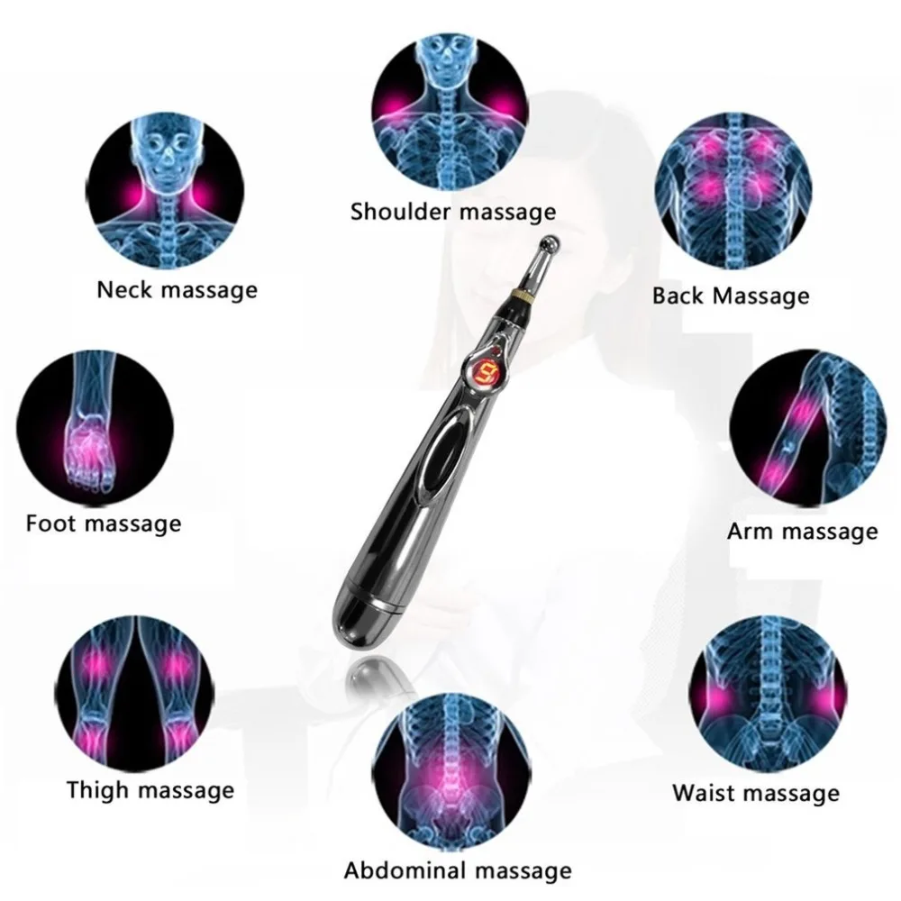 Electric Acupuncture Point Massage Pen Pain Relief Laser Therapy Meridian Energy Pen Body Head Neck Leg Back Massager+Cream